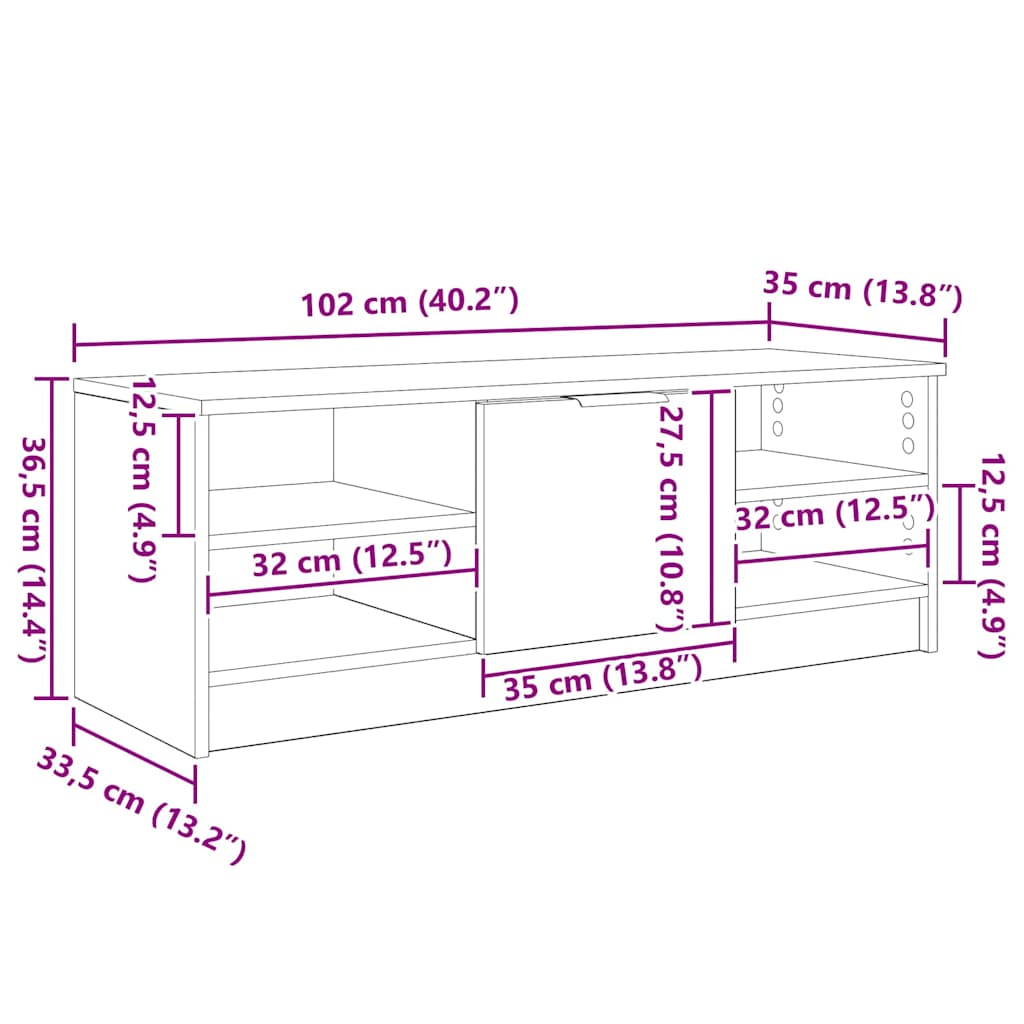 TV Cabinet 102 x 35 x 36.5 cm Black Oak Effect