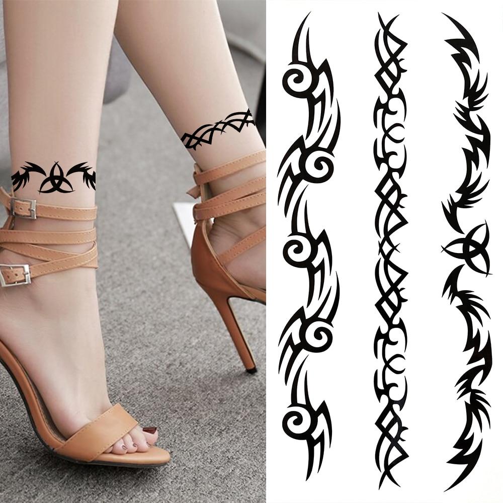 Черный Племенной Браслет из Ротанга Временные Татуировки Для Женщин Взрослых Реалистичные Татуировки Дракона Скорпиона Крест Креста Поддельные Наклейки Татуировки