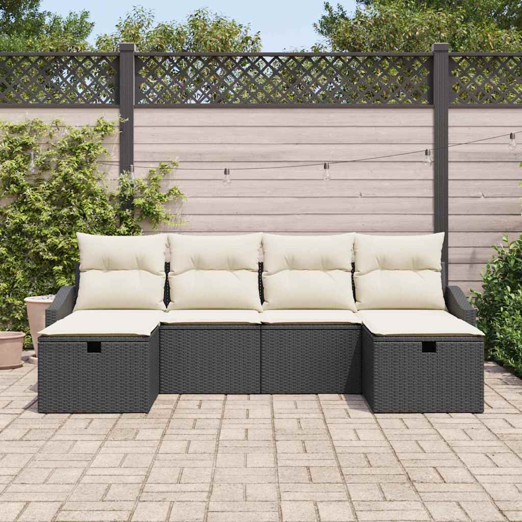Garden Sofa Set with Cushions 6 pcs Black Poly Rattan