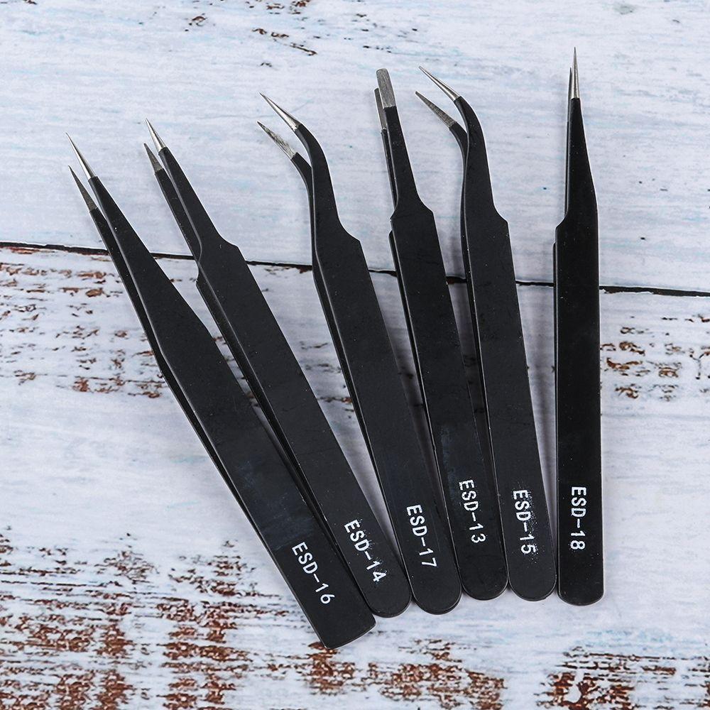 Industrial Repair Tools Anti-Static Stainless Steel Tweezers Curved Straight ESD Safe Eyebrow Clip
