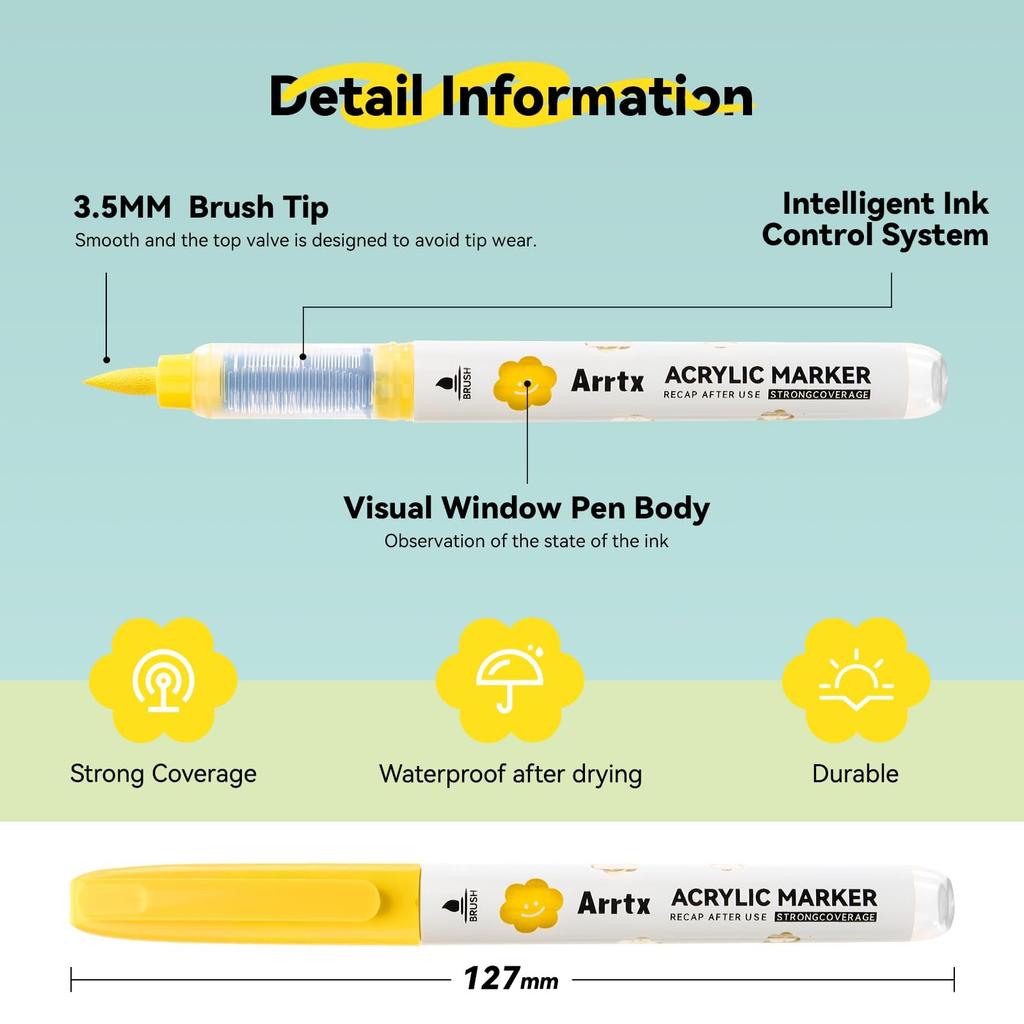 Arrtx Акриловые 36 кистей-маркеров для минеральных и художественных маркеров, цвета, тип прямой заправки, водостойкие, для рисования, стекла, дерева, камня, керамики, ткани,