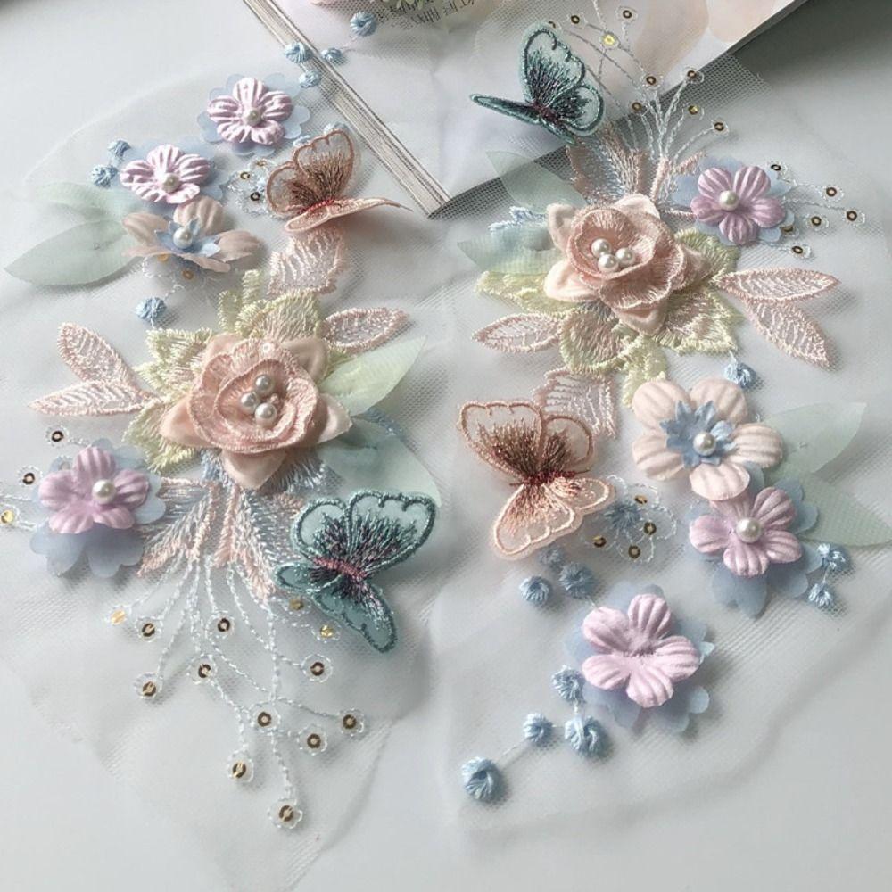 Iron-On Lace Applique Patch 3D Floral Pearl Lace Patch Decorative Embroidery Sewing Patch Sewing