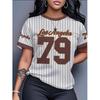 Sportwear 79 Letters Striped 3D Print Round Neck Short Sleeved T-shirt for Women Breathable Polyester Stretch Comfortable for Everyday