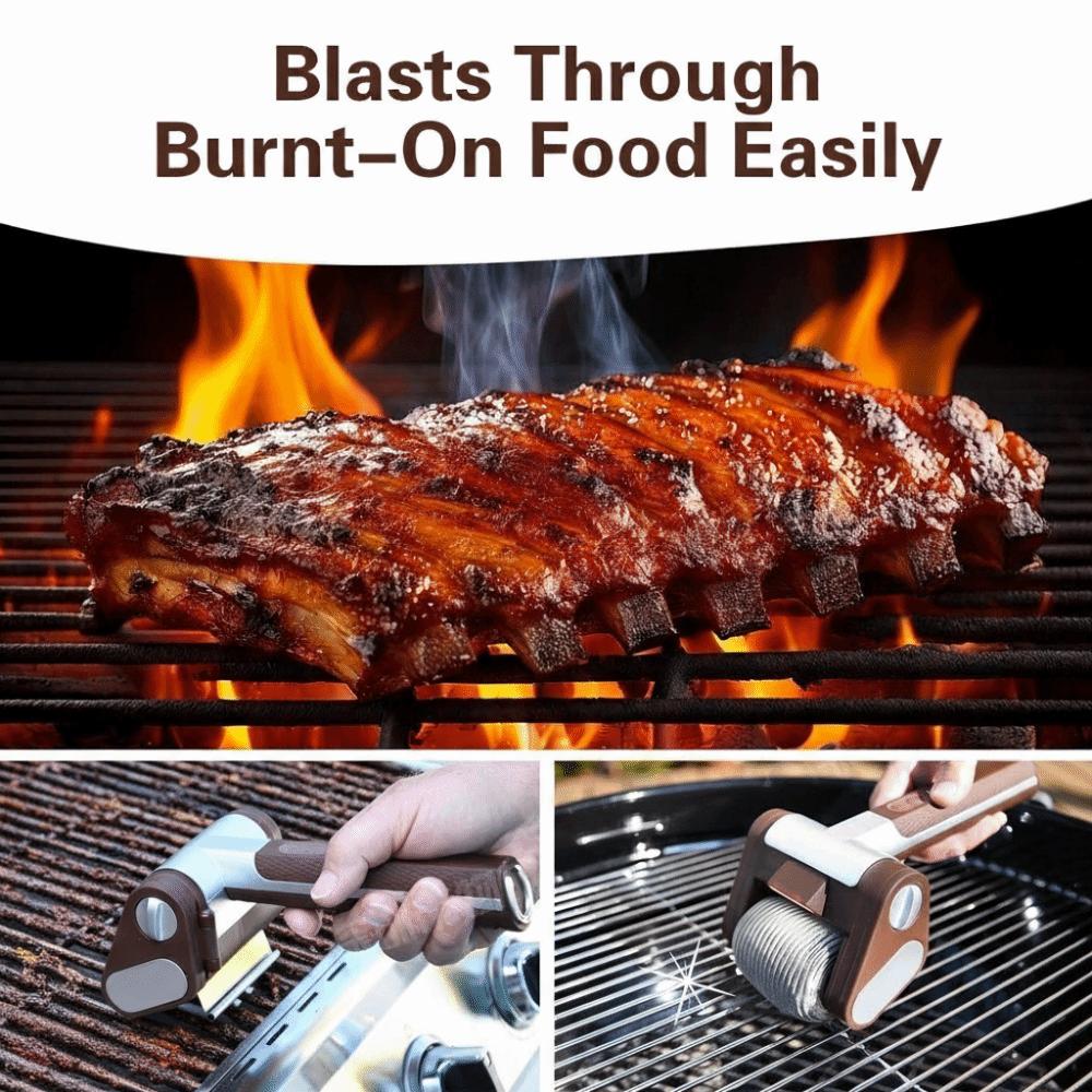 Stainless Steel Roller Grill Cleaner Brush with LED Light Barbecue Cleaner Tools  Outdoor Cooking