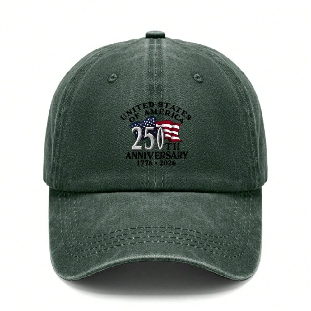 Vintage Washed Baseball Cap - 250Th Anniversary United States Of AMERICA Print Polyester Adjustable Breathable Lightweight Casual Outdoor Sports