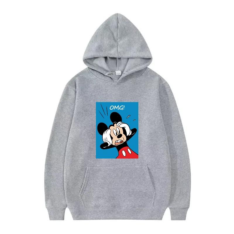 Disney Mickey Mouse Pattern Woman Fleece Casual Loose Black Autumn Tops Clothes Pullovers Ladies Cheap Hoodies Men Sweatshirts