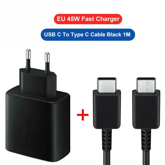 Зарядное устройство PD 45 Вт USB C для Samsung Galaxy S24 S23 S22 S21 S20 Ultra S10 Plus FE Сверхбыстрая зарядка Кабель для зарядки Type C Аксессуары
