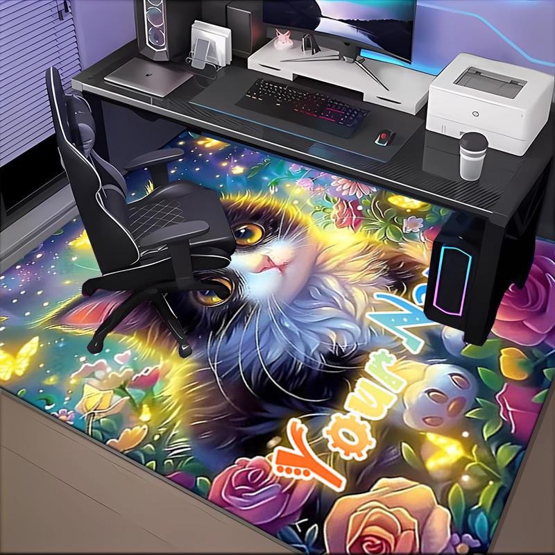 1PC Custom Name Cat Garden" Theme Floor Mat Ideal for Living Room, Game Rooms, Office, Bedroom, Office Floor Mat , Floor Mats for Home