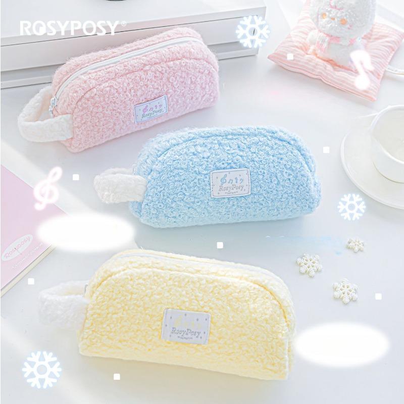 RosyPosy soft set music note woolen pencil bag ins wind plush winter large capacity pencil bag zipper stationery bag