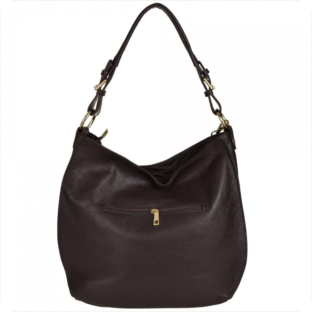 Large shopper bag, natural Italian leather, brown, chocolate