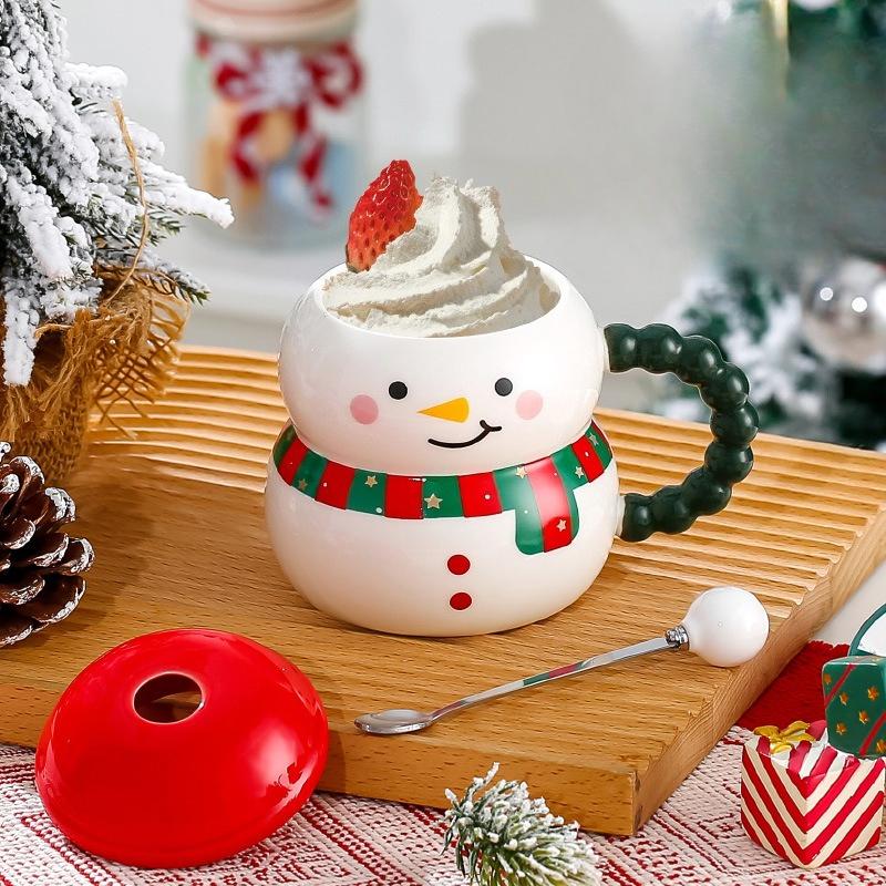 Santa Claus Ceramic Mug Christmas Creative Mug with Lid Spoon Home Couple Water Cup Holiday Gift Box