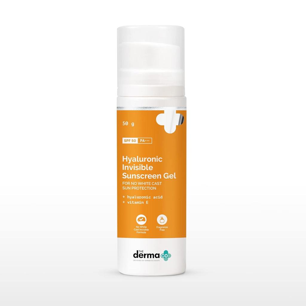 The Derma Co Hyaluronic Invisible Sunscreen Gel SPF 50 PA+++ Hydrating Lightweight Gel For All Skin Types 50g