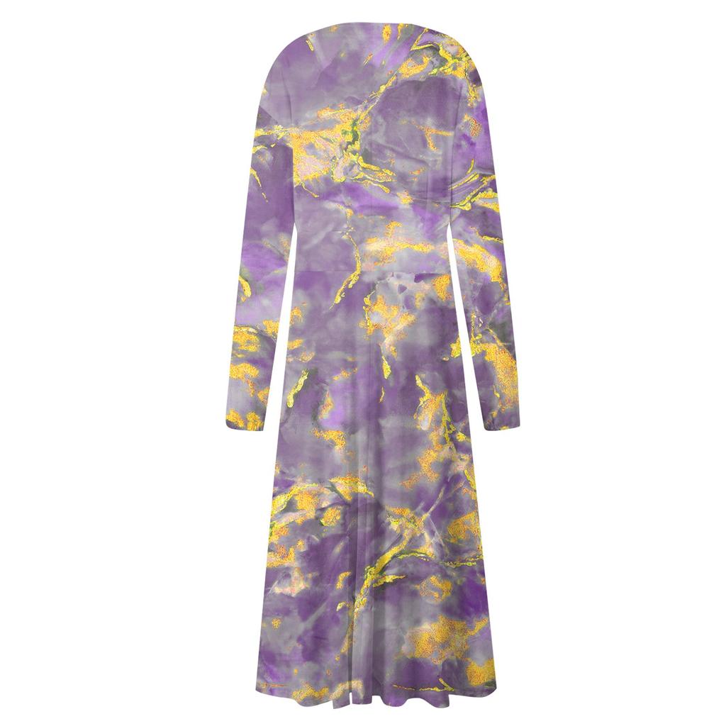 Женское осенне-зимнее повседневное модное длинное платье с v-образным вырезом и длинным рукавом с цветочным принтом