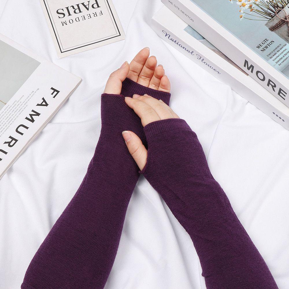 Мягкий полосатый нарукавник с длинным рукавом, длинная перчатка без пальцев, вязаные перчатки, напульсник, митенка до локтя