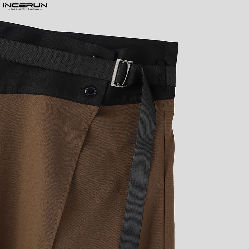 INCERUN Женские Мужские Пэчворк Высокая Талия Пояс Повседневные Складки Воланы Плиссированные Юбки