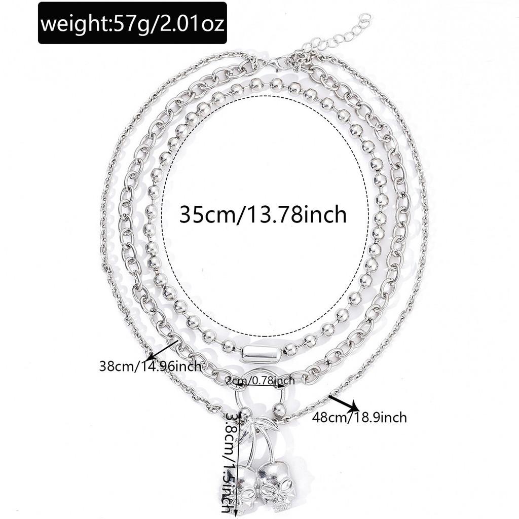 Punk Style Multilayer Skull Cherry Necklace For Women With Zinc Alloy Chain