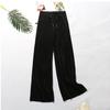 Women Fashion Summer Wide Leg Pants Pleated Ice Silk Trousers Elastic Waist Loose Casual Pants