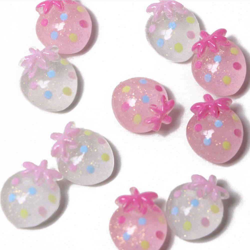 New Cute Glitter Pink White Strawberry Embellishments Flatback Resin Cabochon Sweet Fruit Slime Charms for Scrapbooking Decor