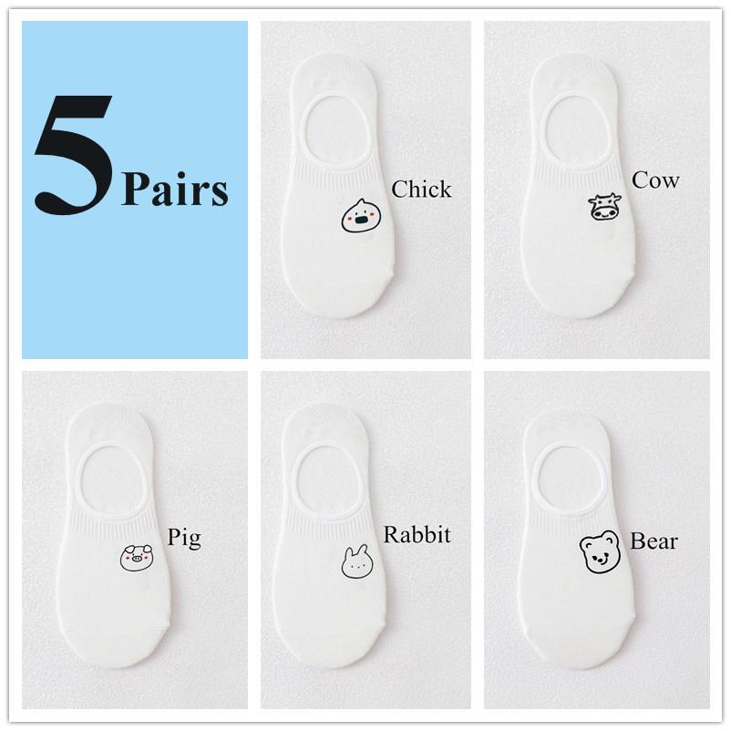 5 пар/лот короткие носки для женщин летние белые носки с изображением кролика, коровы, панды, коалы, животных, милые, забавные, счастливые, носки без присмотра
