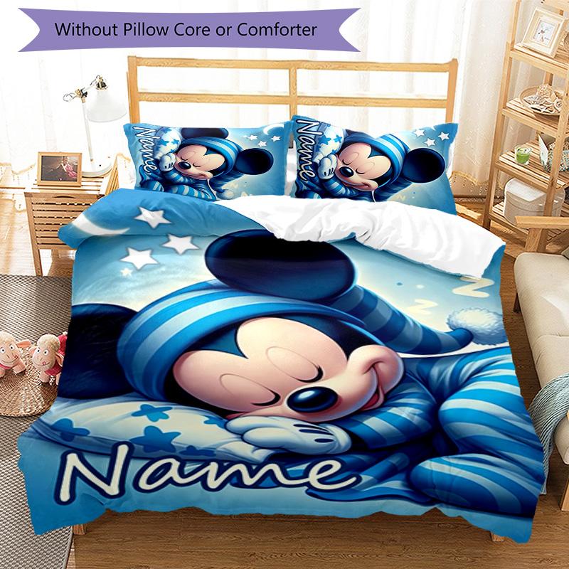 3pcs Mickey5 Cover Set - Personalized Name, HD Printed Bedding with 1 Cover and 2 Pillowcases - Perfect for Home Decor, Easy Care
