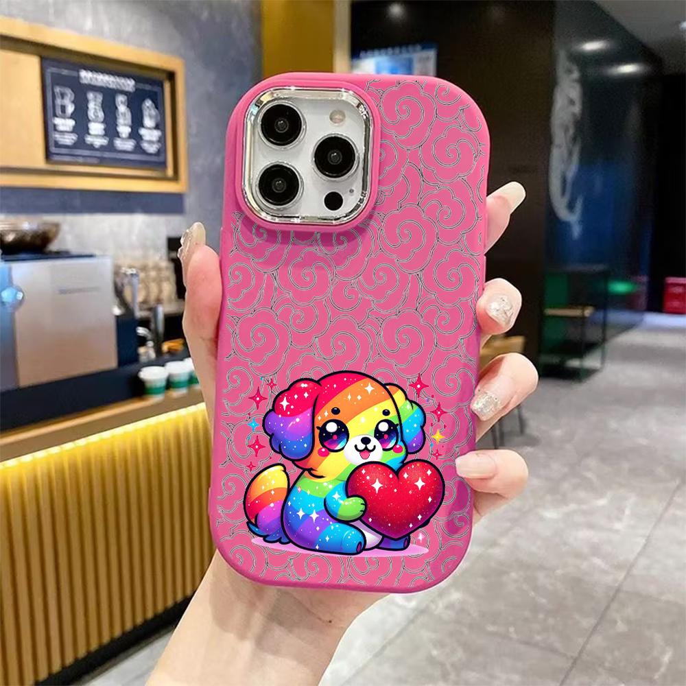 Phone Case: 2D flat design suitable for iPhone 18 17 16 15 14 13 Pro protective case, couple style, rainbow glitter puppy, Christmas and Halloween gif
