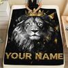 1PC Custom Name Royal Lion Majesty Patterned Flannel Blanket Suitable For All Seasons for Home Decor Warmth and Comfort Gifts Holiday Present_lx