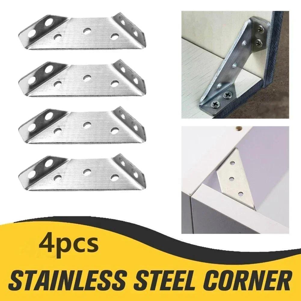4PCS Stainless Steel Angle Corner Brackets Fasteners Connector Protector Right Angle Corner Stand Supporting Furniture Hardware