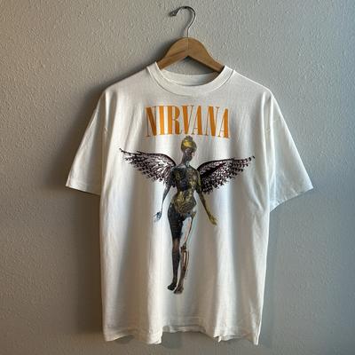 Nirvana In Utero Белая Винтажная Репринт Однострочный Шов Футболка Giant Бирка XL Редкая