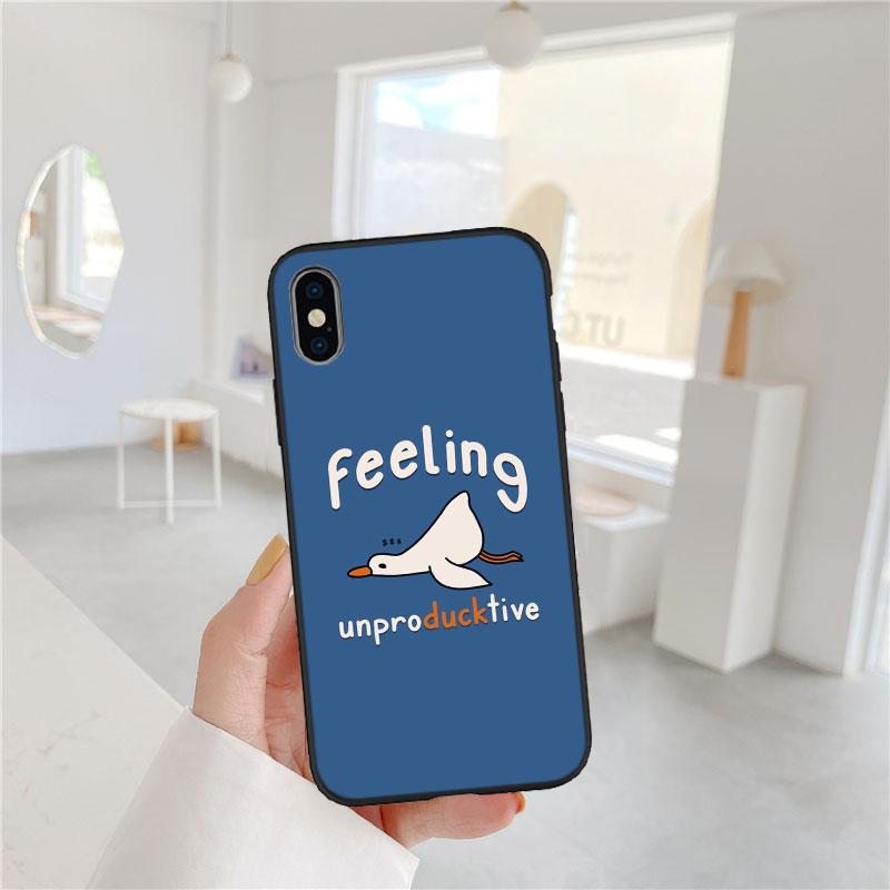 Мягкий чехол-накладка FM20 с мультяшным утёнком для iPhone 16 15 14 13 12 Pro Max Plus Mini