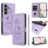 For Samsung Galaxy S25/S24 Case Wallet Stand Lotus Imprint Leather Phone Cover with Wrist Strap