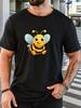 Cute Cartoon Bee Graphic Front Print Unisexs Crew Neck Short Sleeve Loose Casual Basic Summer Daily Soft Comfort Fit Wear Tee Shirt