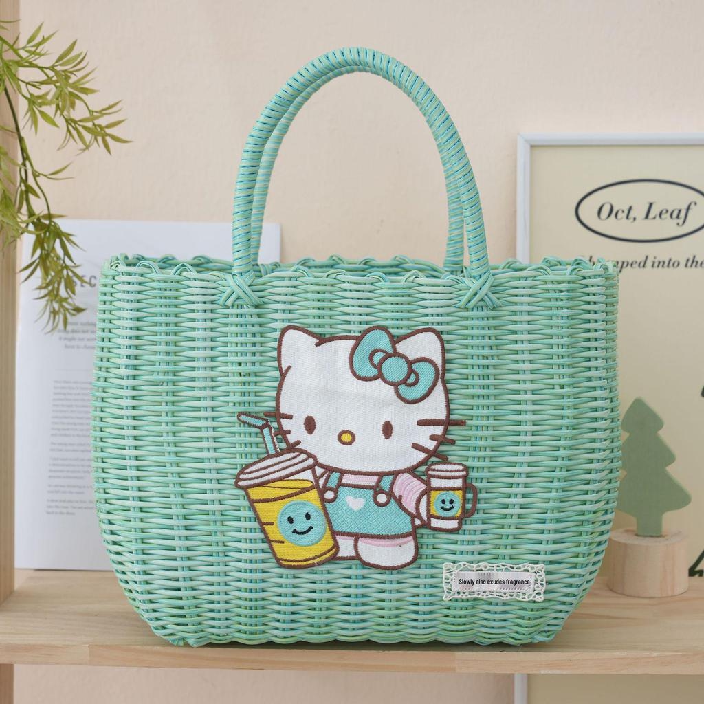 Colorful Imitation Rattan Woven Ladies' Picnic Handbag