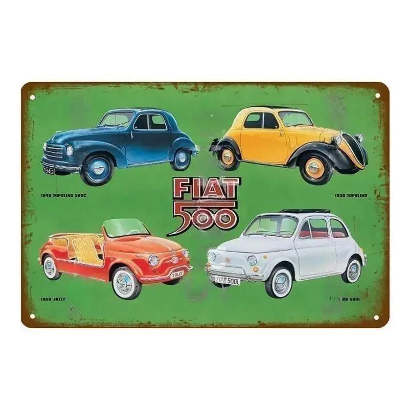 Классический Fiat 500 Винтажные Металлические Жестяные Таблички Металлический Постер Настенный Декор Постер Кафе Бар Паб Домашний Настенный Декор Авто Металлическое Художественное Постер