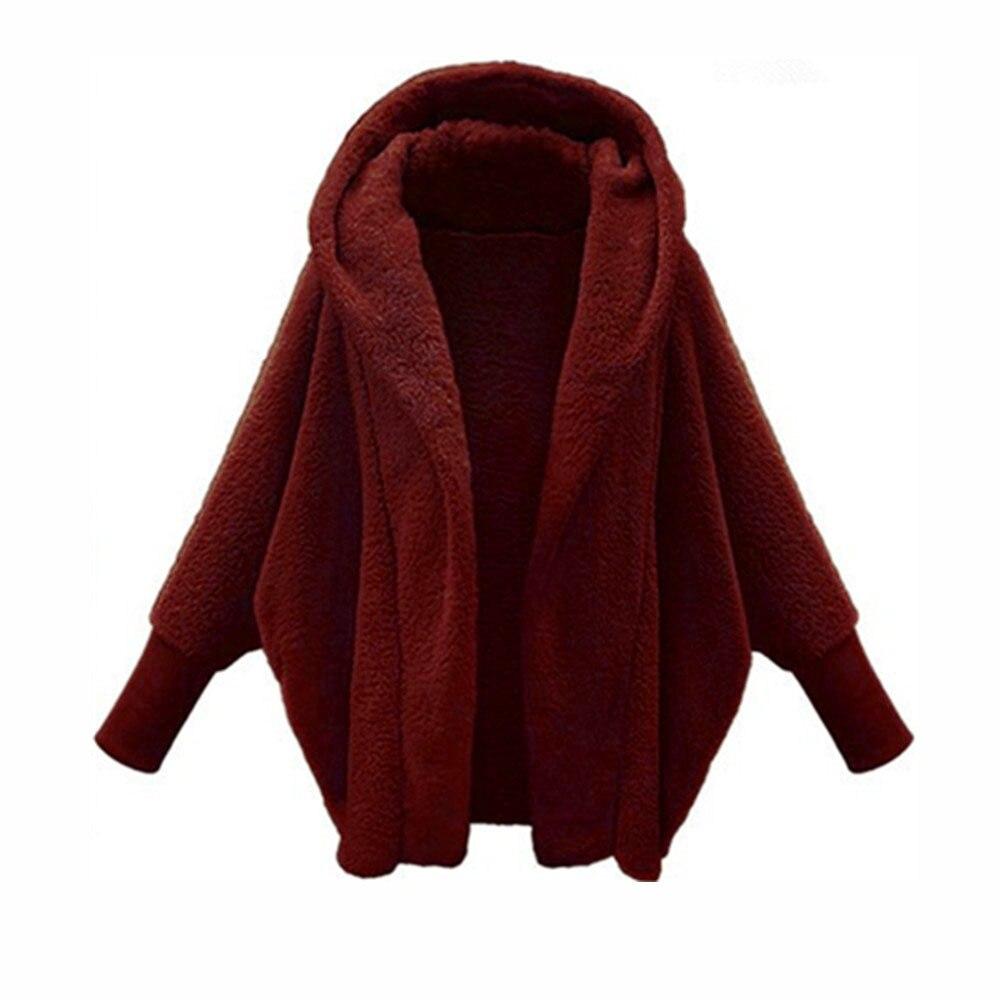 Winter Solid Long Sleeve Jackets 2023 Hooded Loose Plush Coats Large Cardigan Clothes For Women Female Bat Sleeve Clothing 23973
