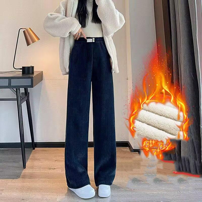 Женские утолщенные брюки с широкими штанинами из овечьей шерсти плюс бархат, женские осенне-зимние модные свободные брюки, повседневные кашемировые брюки