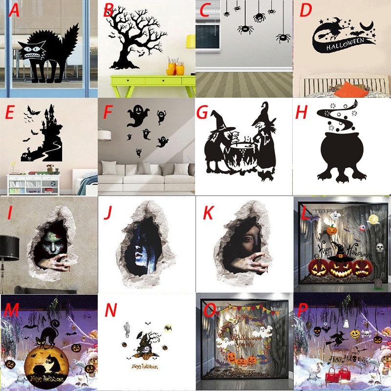 Removable Halloween Diy Wall Stickers With Fire Retardant Pvc Pumpkin Witch Decal