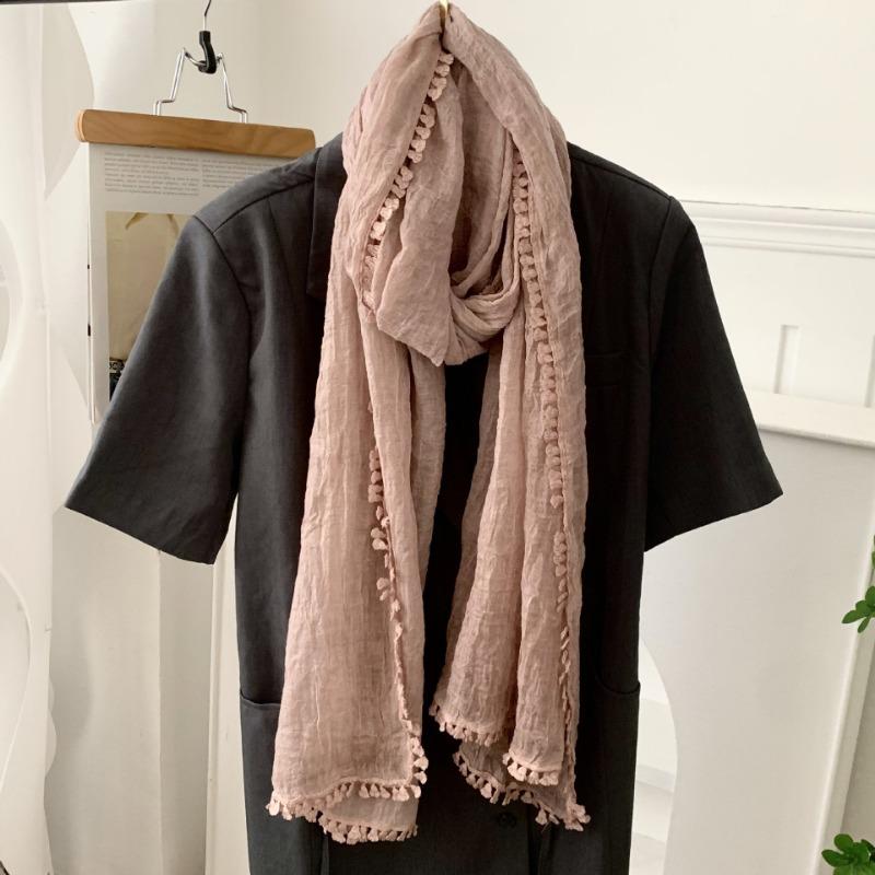 Cotton and Linen Scarf Atmosphere New Retro Linen Literary and Fresh Thin Monochrome Scarf Shawl