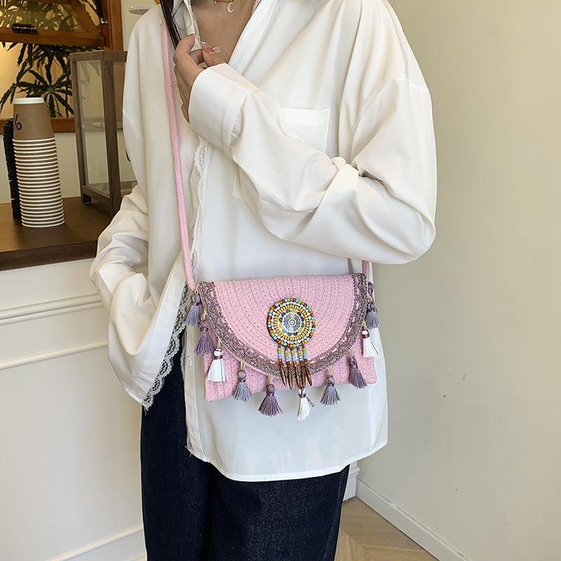 Women S Casual Summer Fashion Tassel Woven Envelope Crossbody Bag