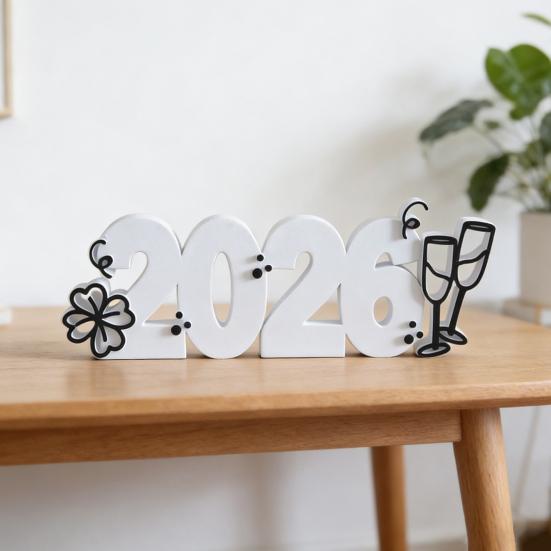 2026 Настольная табличка, напечатанная на 3D-принтере, С Новым годом, украшение для стола для вечеринки, настольный декор для полки, каминной полки, рабочего стола, многоярусного подноса