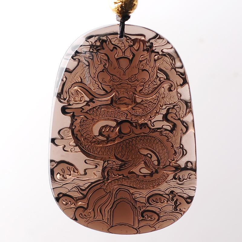 Натуральный обсидиан, ледяные виды, двенадцать знаков зодиака, кулон с драконом, мужское и женское ожерелье, дракон Тэн, бирка четырех морей