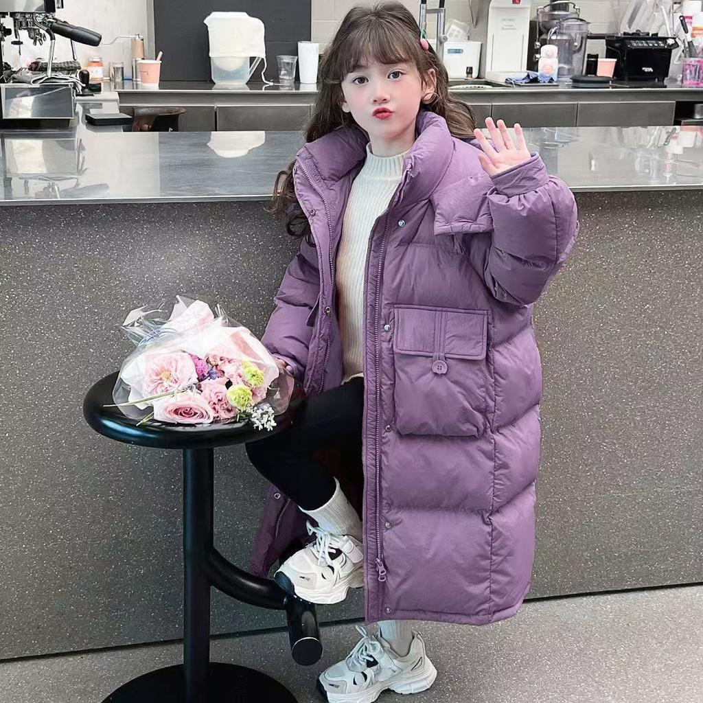 Длинное пуховое хлопковое пальто для девочек, выше колена, зимнее хлопковое пальто для малышей, модная хлопковая куртка с капюшоном