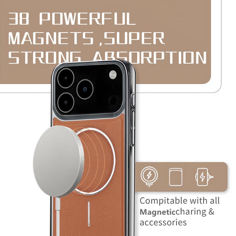 Коричневый кожаный чехол для телефона с магнитной зарядкой для iPhone 17 12 13 14 15 16 Pro Max Air, роскошное покрытие, ультратонкий, противоударный чехол