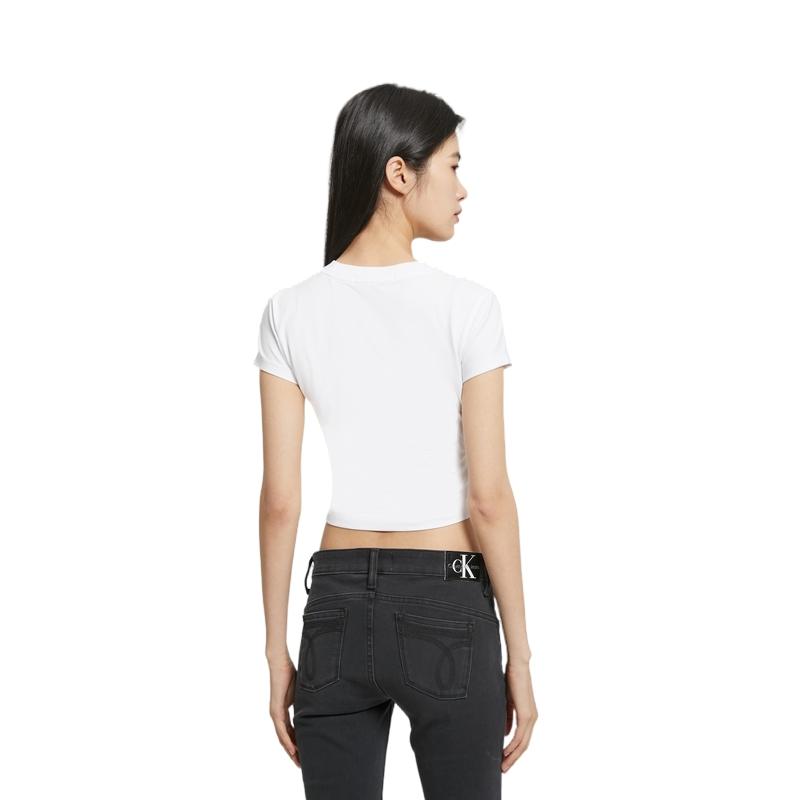 Calvin Klein SS23 Футболка с круглым вырезом и буквенным принтом Женские топы Белые J221172-YAF