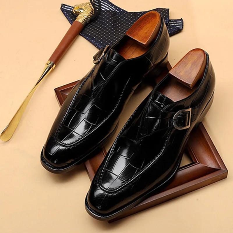 Мужские туфли Slip-On Black Crocodile Pattern кожаные мокасины Мужские туфли для офиса Свадебные туфли для мужчин мокасины