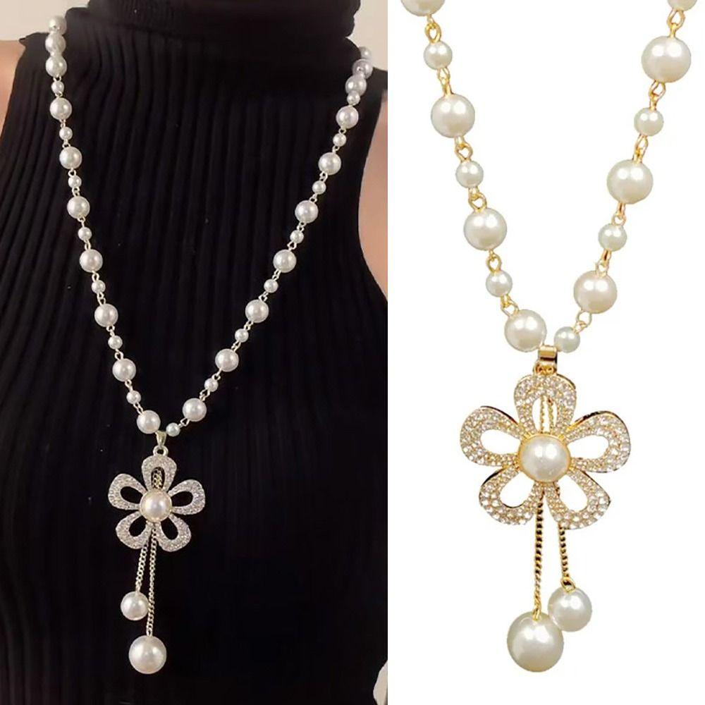 1Pcs Elegant Temperament Pearl Necklace Vintage Sweater Chain  Women's Jewelry Accessories