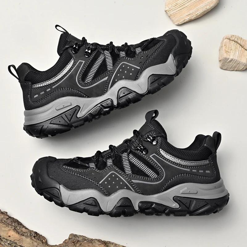 Модные Классические Уличные Нескользящие Кроссовки Мужские Повседневные Кожаные Ботинки на Толстой Подошве Мягкая Кожа На шнуровке Легкие Альпинистские Ботинки