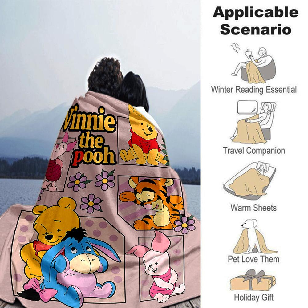 Winnie Pooh Friends Flannel Blanket Super Soft Warm Cozy Blanket For Sofa Bed Office Travel Allseason Home Decor Gift
