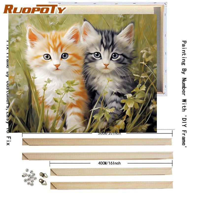 Рамка Кот Картина по номерам для взрослых Наборы для поделок Ручная роспись животных на холсте Картина Рисунок Раскраска по номерам Домашний декор 40x50 см