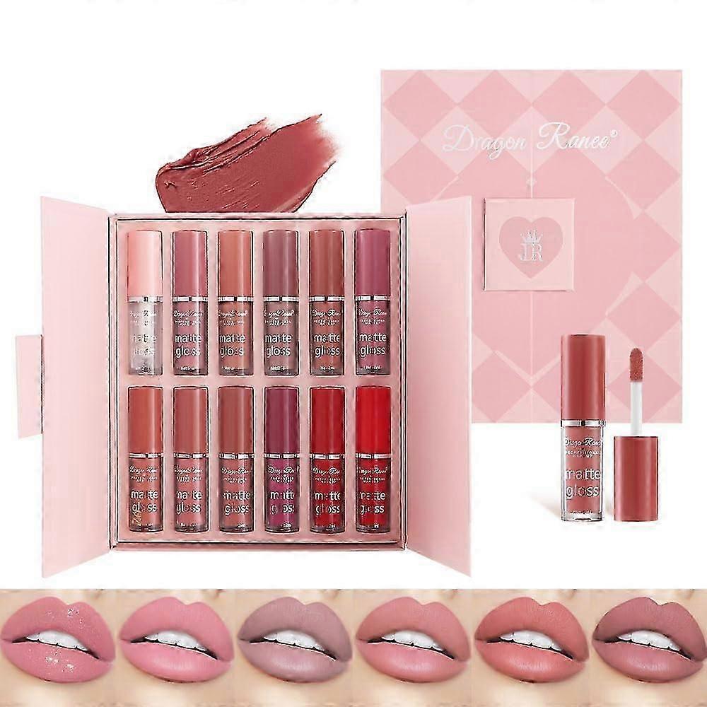 12Pcs Popular Colors Liquid Lipstick Set, Matte and Shiny Waterproof Lip Gloss, Long Lasting Nonstick Velvet Makeup Lipgloss