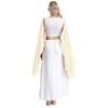 Womens Ancient Greek Beauty Dress V Neck Sleeveless Gold Trims Toga Greece Roman Queen Cosplay Costume